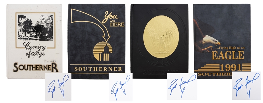 Lot of (4) Brett Favre Signed University of Southern Mississippi Yearbooks (1988-1991) (PSA/DNA)